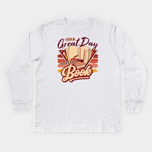 Retro It's a Great Day to Read a Book // 90s Style Book Lover Kids Long Sleeve T-Shirt